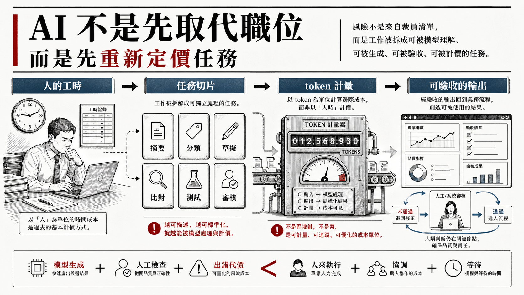 白領工作從工時轉向 token 計價的資訊圖
